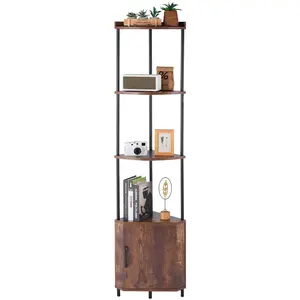 VEVOR 5 Tier Corner Shelf with LED Light, 65.4" Tall Corner Bookshelf with Storage Cabinet, Display Shelf with Multi-color Lights Controlled Via RC/APP for Bedroom, Living Room, Office