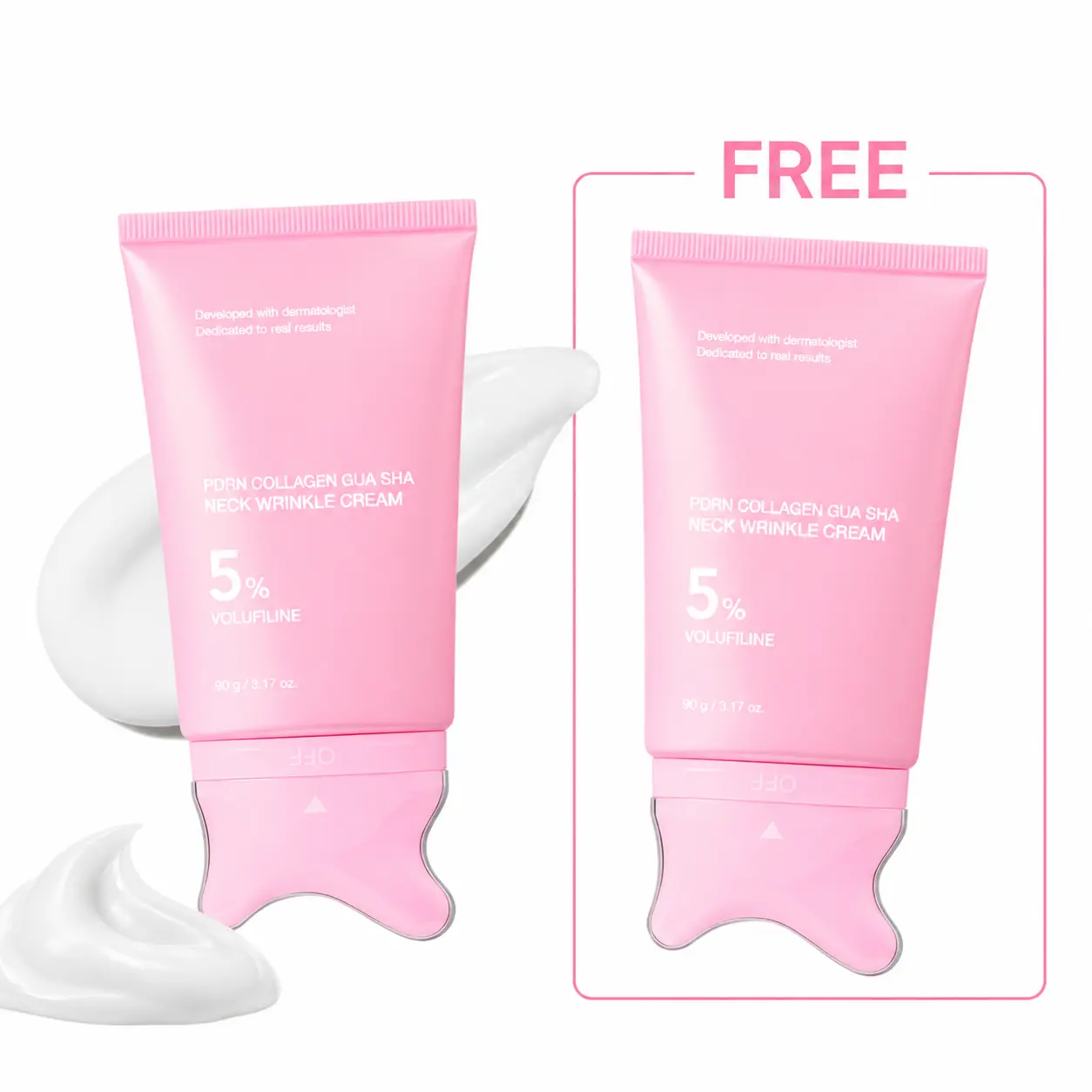 [Buy 1 Get 1 Free] PDRN Collagen Gua Sha Neck Wrinkle Cream | Built-In Gua Sha Massager with Volufiline 5% + PDRN | Firming, Contour Care for the Look of Fine Lines, Jawline, Neck, Décolleté,Underarms, Chest, Legs, Shoulder | Massage Cream