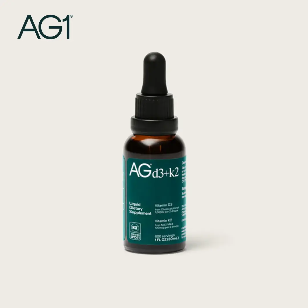 AG1 Vitamin D3 K2 Drops, 1000IU of Vitamin D3 and 100mcg of K2 per Serving, Supports Bone Density and Calcium Absorption (Athletic Greens)