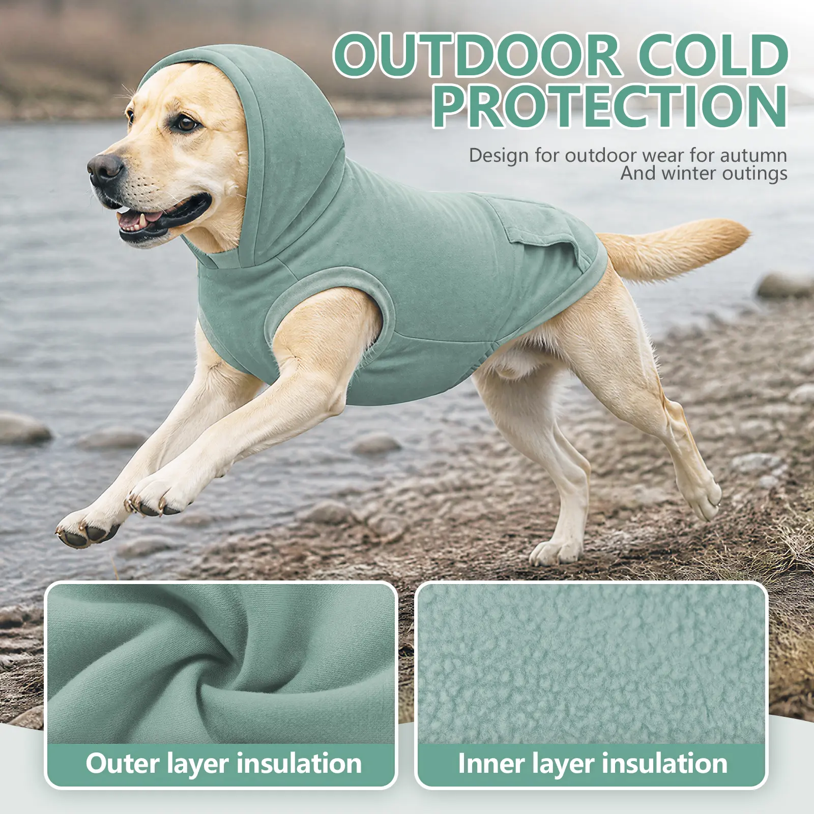 Dog Hoodie Sleeveless Winter Warm Sweatshirt, Windproof Soft Cotton Pet Pullover Vest with Hood Pocket for Small Medium Large Dogs Autumn Cold Weather Outfit