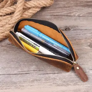 Elegant Leather Pencil Case, Vintage Style Pen Holder, Zippered Storage Bag, Handmade Stationery Organizer, Eyeglass Box Included