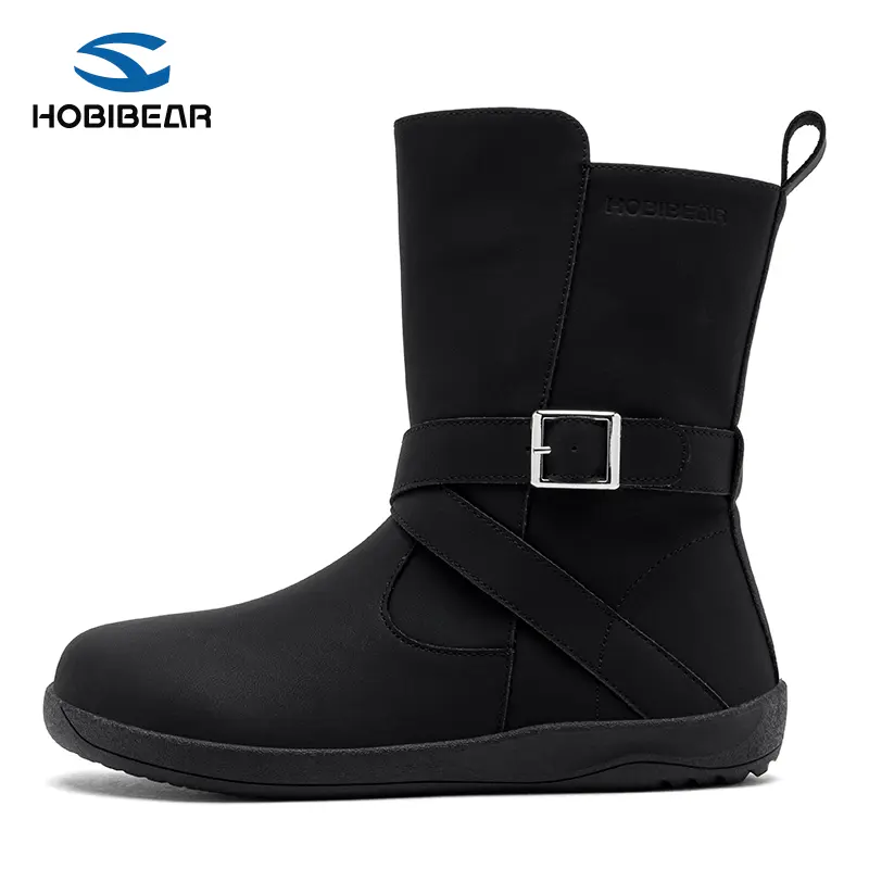 HOBIBEAR Leather Barefoot Boots Women’s Wide Width Low Heel Side Zipper Fall Ankle Flat Booties
