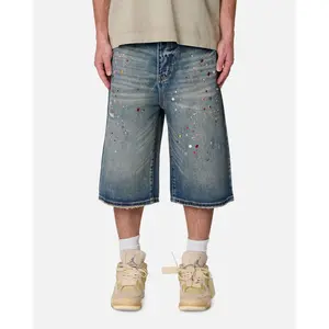 MNML Ultra Baggy Crystal Denim Shorts Blue