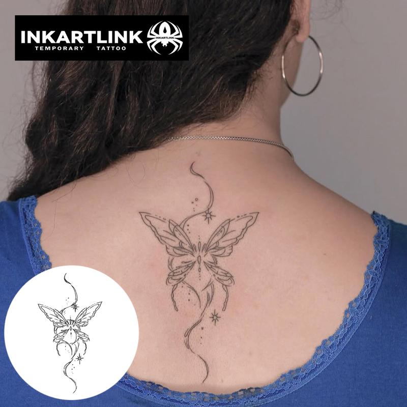 INKARTLINK Tattoo Tech, 2 Sheets Semi-Permanent Temporary Tattoos ,Butterfly Wing,Adult Art Design,Lasts 1-2 Weeks, Waterproof, Realistic Look, No Adhesive, No Reflection,For Man And Woman,Ideal for Swimming, Party