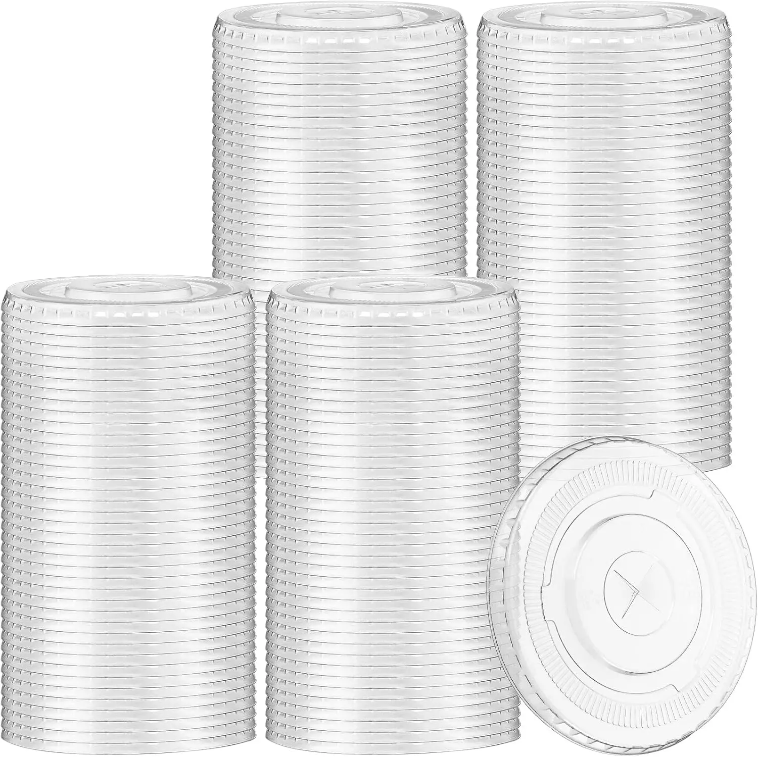 Clear Plastic Flat Lids  Slot for 16 Oz Cups [Pack of 100] Fits 16, 20, 24 Oz Cups Disposable Leakproof Bpa- Pet Lids