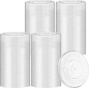 Clear Plastic Flat Lids  Slot for 16 Oz Cups [Pack of 100] Fits 16, 20, 24 Oz Cups Disposable Leakproof Bpa- Pet Lids