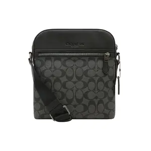COACH Houston 22 Logo-Embossed Crossbody Bag for Men – Coated Canvas and Premium Leather, Small Size, Charcoal Black