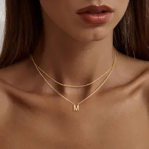 TEWIKY Trendy A-Z Letter Choker Pendant - Dainty  Layered Satellite Initial Necklace Set for Women Cute  Gift thali necklace