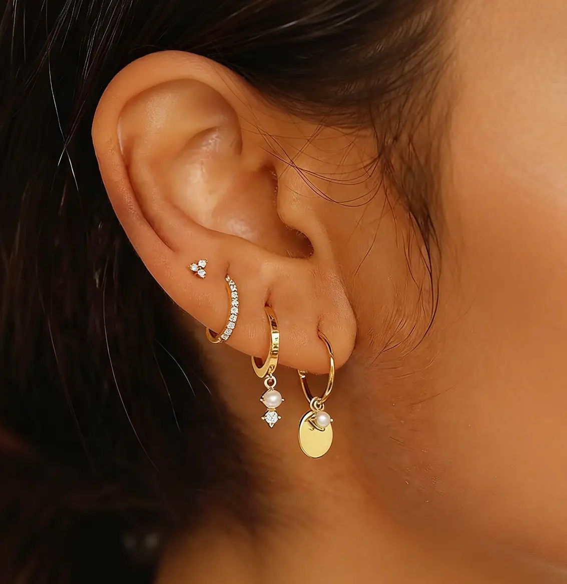 Stack Earrings For Women Jewelry Set Pearl Hoops, Cute Chain Style Cartilage Studs, and Long Dangle Earrings Accessories for Everyday Wear