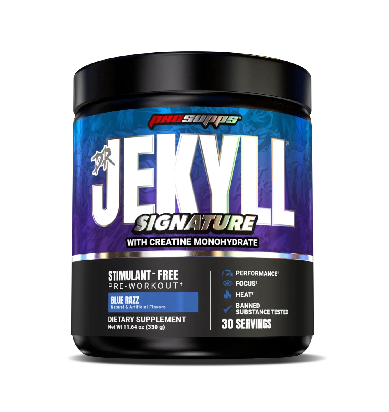 ProSupps Dr. Jekyll Signature Pre Workout Powder with Creatine - Stim-Free Preworkout Supports Focus & Endurance - Caffeine Free Gym & Fitness Supplements (Blue Razz, Red Sour Candy, Strawberry, 30 Servings)