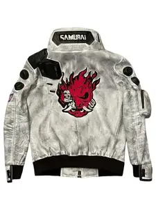 OX and Bulls Handmade V's Jacket Off White 2077 Cosplay Costume Casual Vegan Leather Menswear Zipper Coats Personalized Shirt Underwear Tops Bulls Cyberpunk Clothes Pockets Action Back Warmer - Gamis