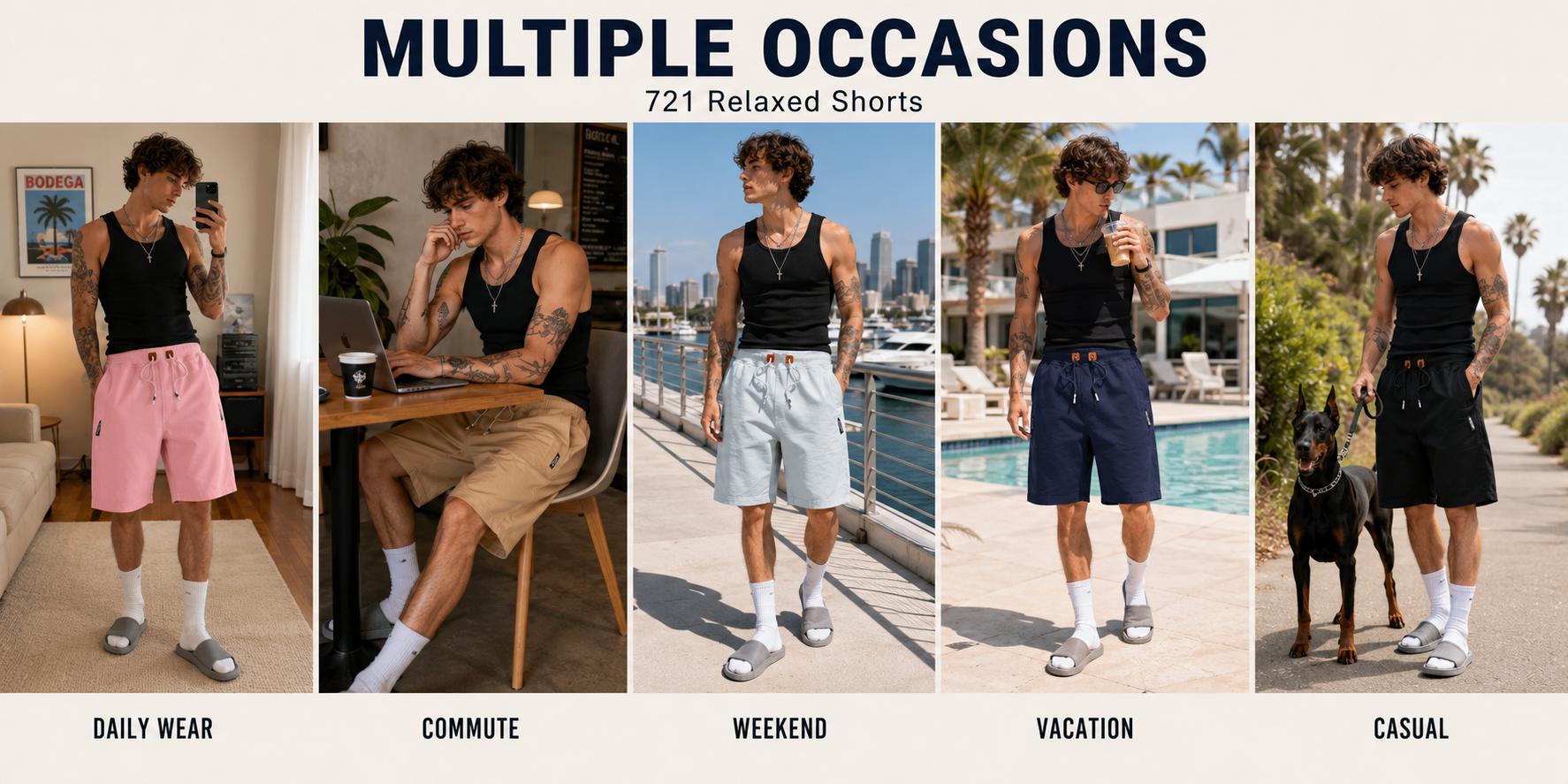 YUYANGDPB Men's 721 3-Pack Drawstring Shorts with Zipper Pockets, Elastic Waist Casual Lounge Shorts for Summer, Gym, Streetwear