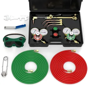 TOOLIOM Oxygen Acetylene Torch Kit for Welding, Brazing, Soldering & Flame Cutting - Heavy Duty Gas Welding & Cutting Tool Set with Regulator Gauges, Nozzles and Hose