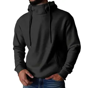 Men's Solid Color High Neck Hoodie, Plain Hooded Sweatshirt, Outdoor Hoodie, Suitable For Spring, Autumn, And Winter, Men's Sweatshirt, Men's Daily Wear