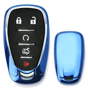iJDMTOY Blue Metallic Chrome Finish TPU Key Fob Protective Cover Case For 2016-up Camaro Cruze Spark Volt, 2017-up Malibu Bolt Sonic Trax, etc