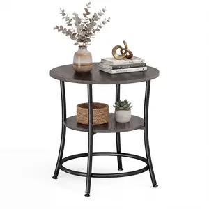 2-Tier Round Nightstand with Steel Frame, 21.7" Side Table with Storage Shelf for Living Room, Bedroom, and Small Spaces