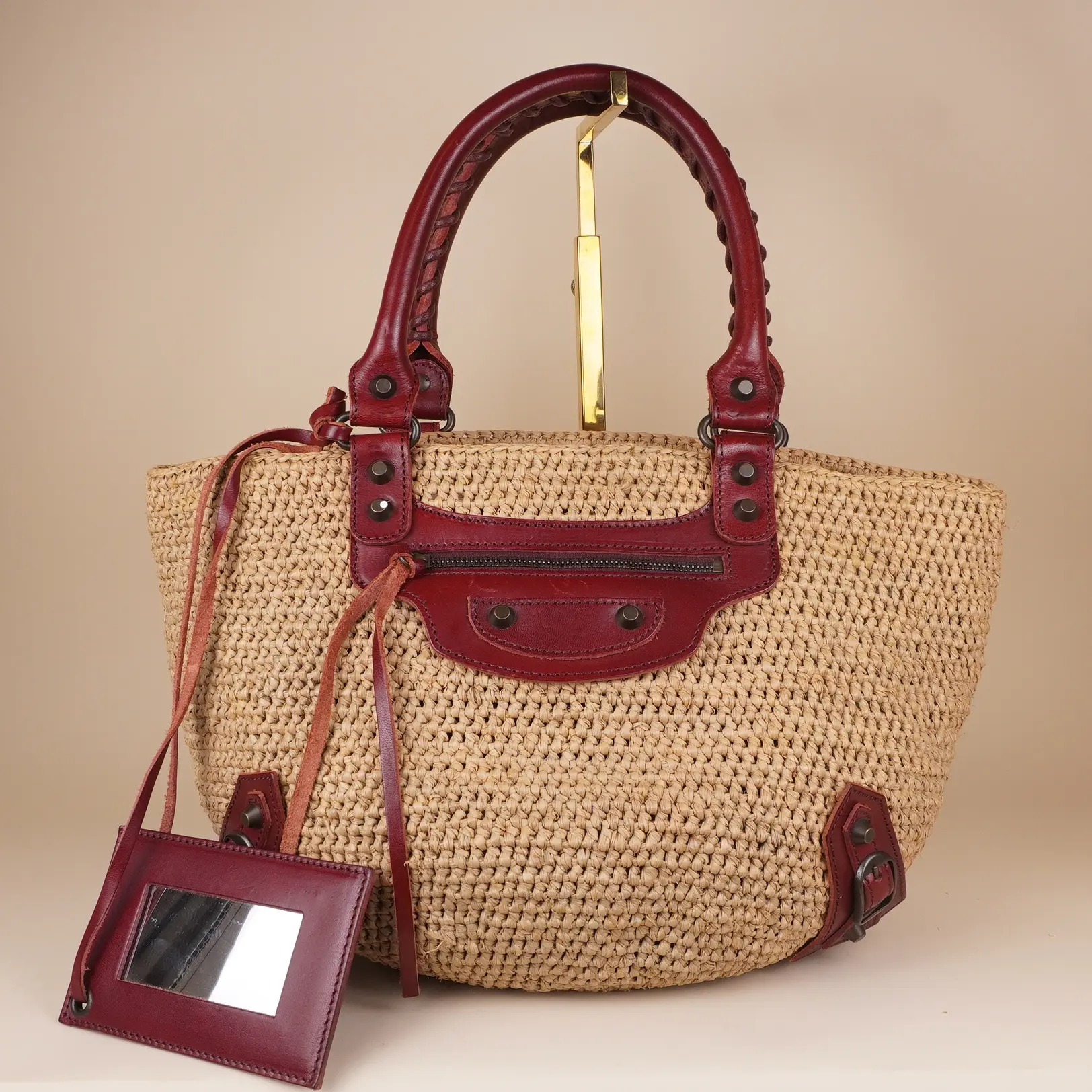 Pre-owned Balenciaga Raffia Shoulder Bags Calfskin Panier Basket Tote