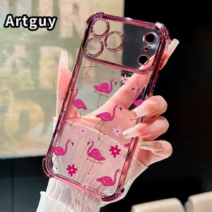 Phone Case for iPhone 17 Pro Max 16 15 Plus Air 14 13 12 11 E Flamingo Floral Fantasy Pattern Transparent Lens Protection Durable Soft Silicone Cover Gift