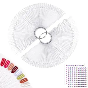 Fan-shaped Nail Swatches Sticks with Number Stickers, False Fake Nail Art Tips Sticks Polish Gel Salon Display Practice Tools with Metal Split Ring Holder