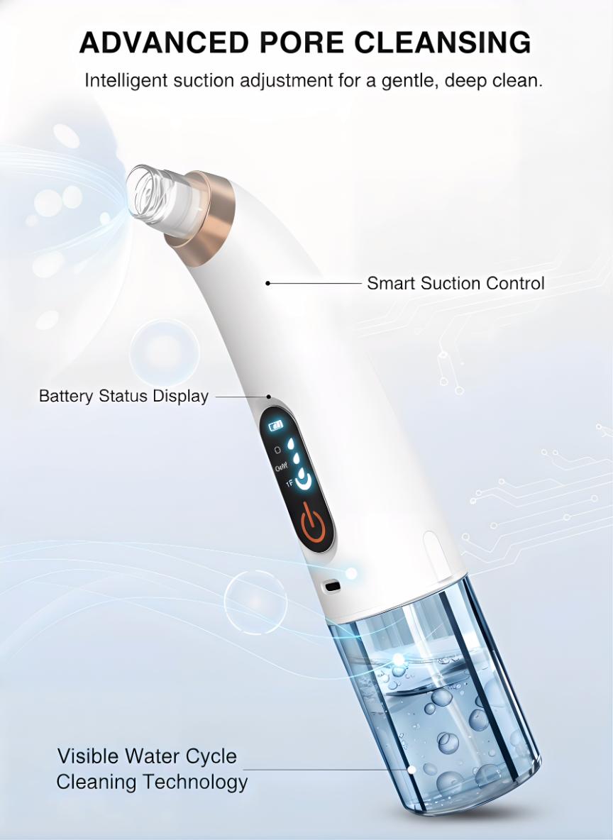 Professional Hydra Facial Device, Bubble Deep Cleansing Blackhead Remover for Pore Care, Removes Impurities, Hydrates Skin & Refines Texture, Adjustable Suction Levels, USB Rechargeable Portable Skincare Tool
