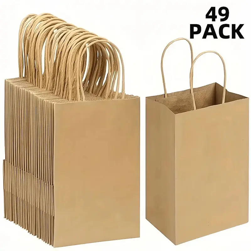 49pcs Gift Bags, Paper Bag with Handles, 8.1x3.2x5.91in, Brown Paper Bags Bulk Medium Size, Shopping Bags, Retail Bags, Kraft Paper Bags