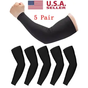 Cooling Arm Sleeves - 5 Pairs Breathable UV Sun Protection Sports Arm Sleeves for Women Men & Youth in Black