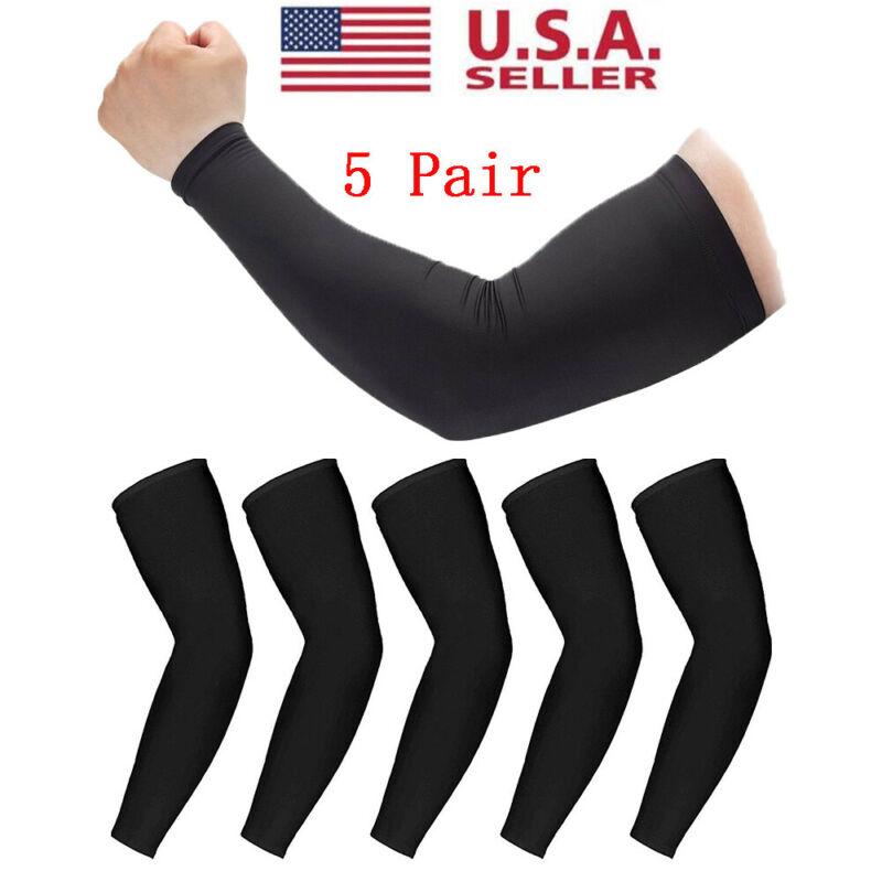 Cooling Arm Sleeves - 5 Pairs Breathable UV Sun Protection Sports Arm Sleeves for Women Men & Youth in Black