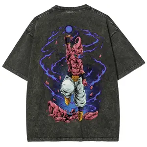 Men's Dragon Ball DBZ Majin Buu Oversized Ribbed Seamless Fabric Cotton Graphic T-Shirt, Unisex 80s-90s Streetwear Summer Apparel, Funny Anime Gift Top