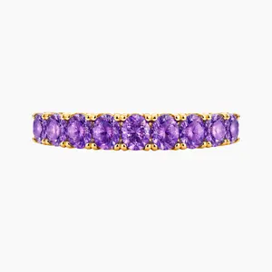 14K YELLOW GOLD OVAL CZ ETERNITY BAND RING 4MM -VIOLET