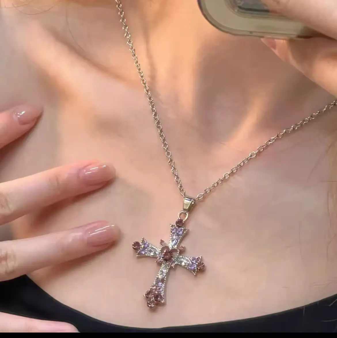 Girl Cross Necklace Female Heavy Set Diamond