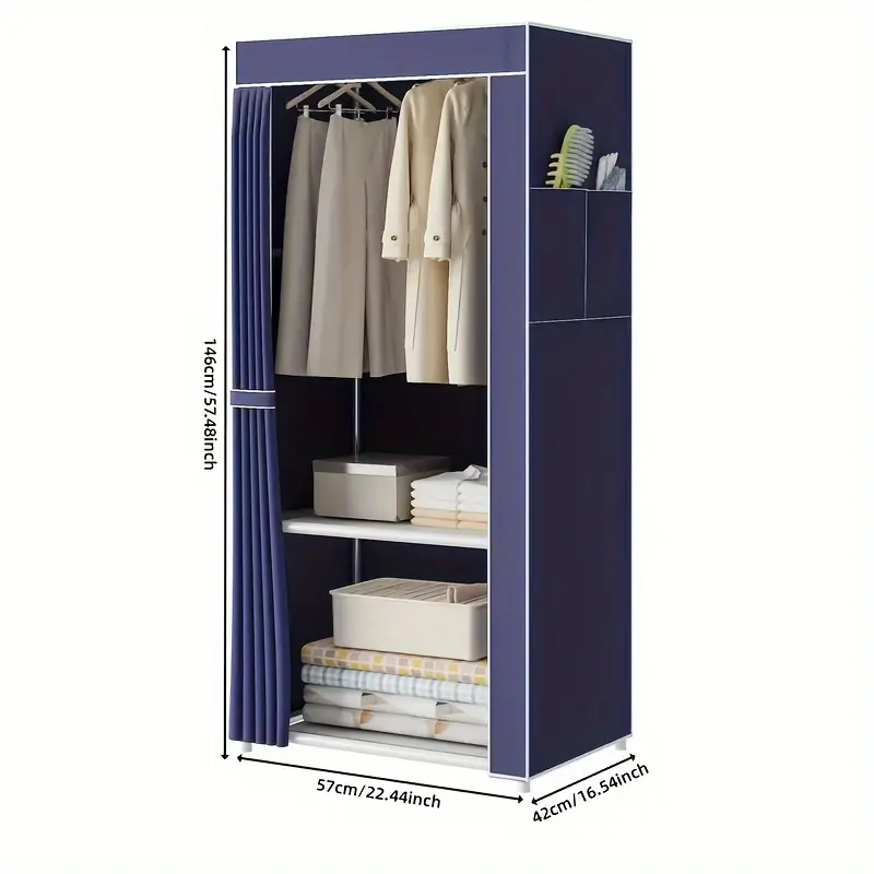 Drill-Free Compact Expandable Wardrobe Armoire | Red Zinc Steel Frame Storage Finishing | With Dust Cover, Shoe Rack, and Storage Rack | 3.2 cubic feet of storage for small living spaces, 27.0 tall freestanding closet