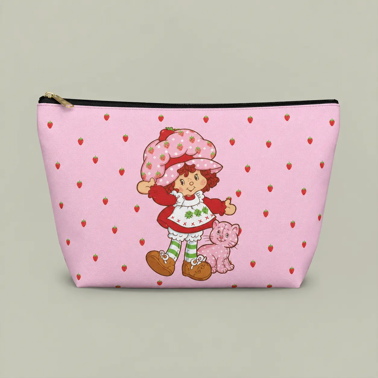 Strawberry Shortcake Cosmetic Bag, Cute Pink Strawberry Makeup Bag, Kawaii Travel Toiletry Pouch, Zipper Cosmetic Organizer, Gift for Strawberry Shortcake Fans