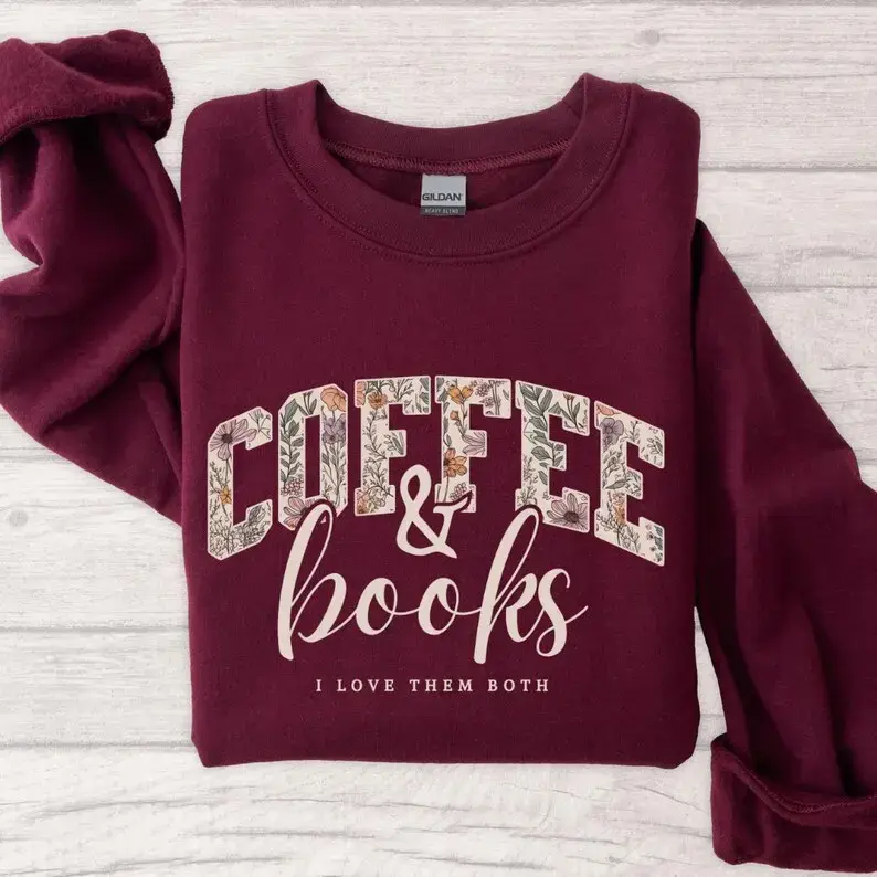 Coffee & Books Sweatshirt, Cute Book Lover Sweatshirt, Book Club Shirt, Cozy Reader Gift, Teacher Back to School Graphic Crewneck