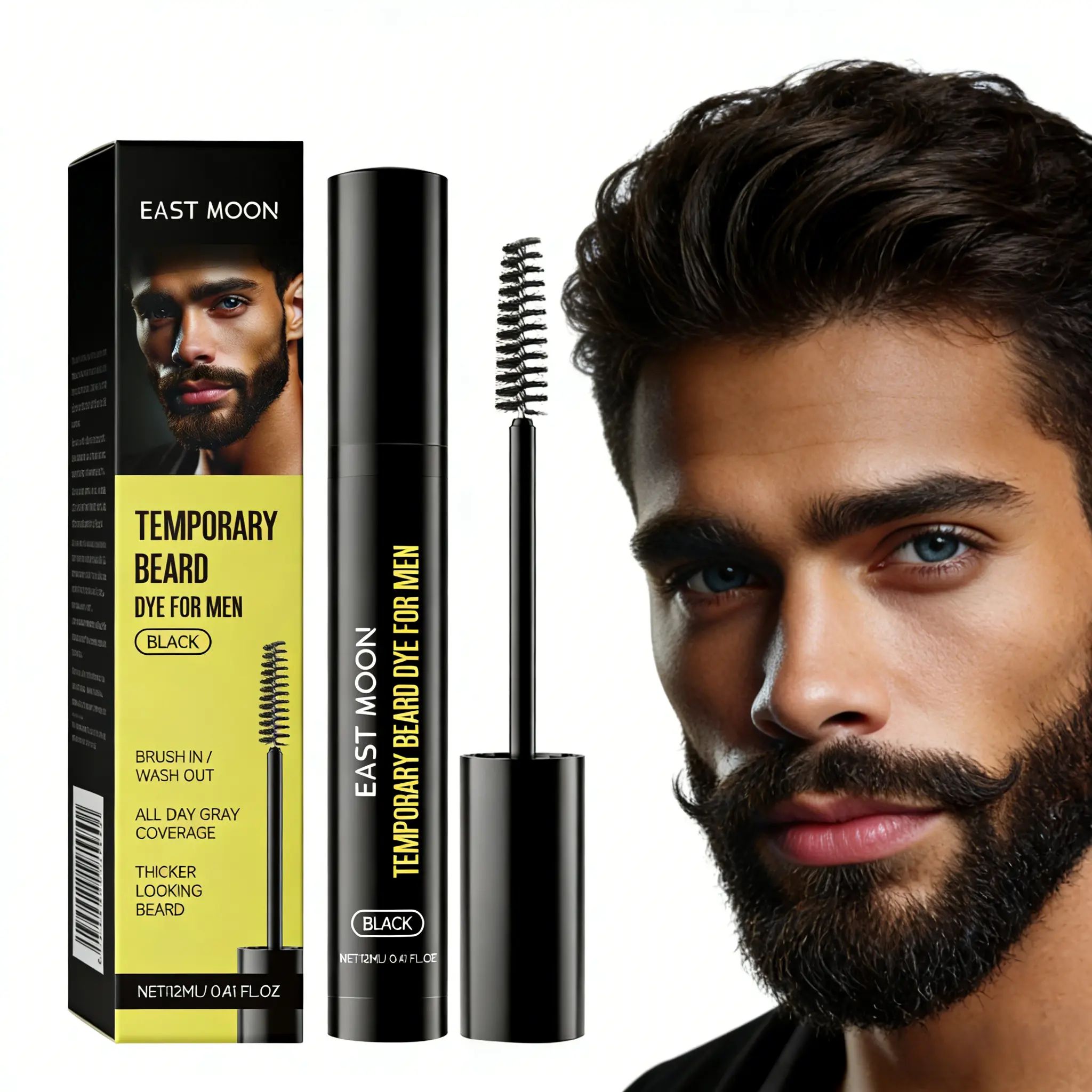 Men's Black Beard, Mustache & Eyebrow Dye Paste - Castor Oil-Infused, Unscented, Hydrating, Natural Look, Long-Lasting, Fade-Resistant, Easy Coloring, Gentle Formula, 12ml Single Item