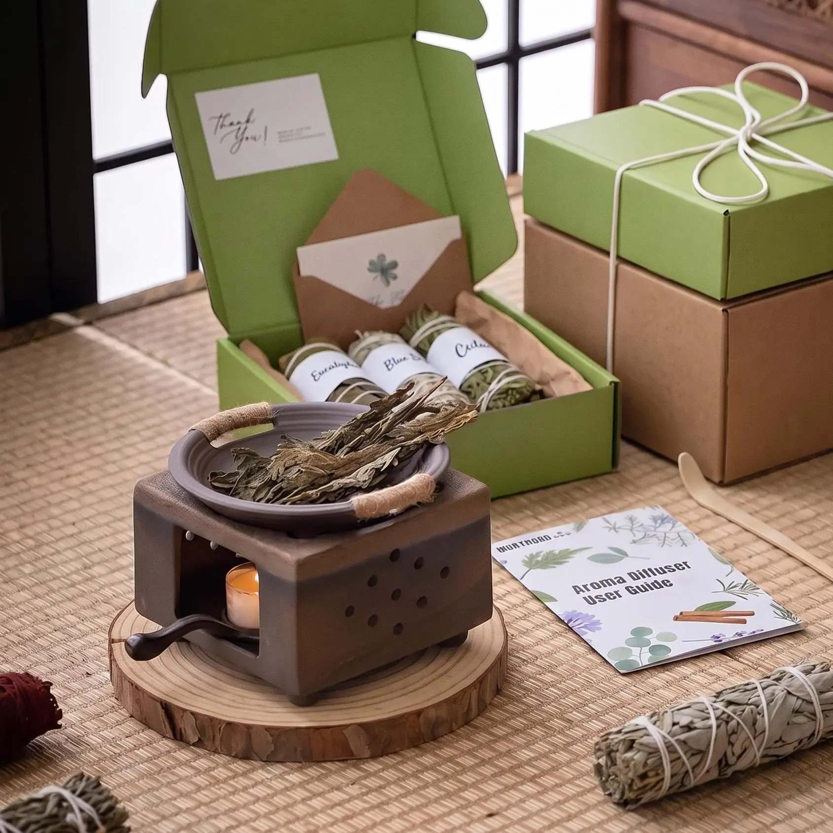 Tea burner,Wax melt Burner Black Green : Aromatherapy Oil Diffuser gift set, Wax melt Burner,Fragrance Diffuser, Palo Santo Burner,candle holder