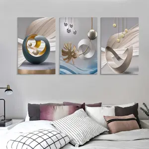 3 Pieces Canvas Print Wrapped Wooden Frame Painting Elegant Geometric Abstract Canvas Art Set Modern Wall Decoration with Pine Wood Frame Suitable for Living Room, Bedroom, Home Office Gift Hanging Ornaments Artistic Photo