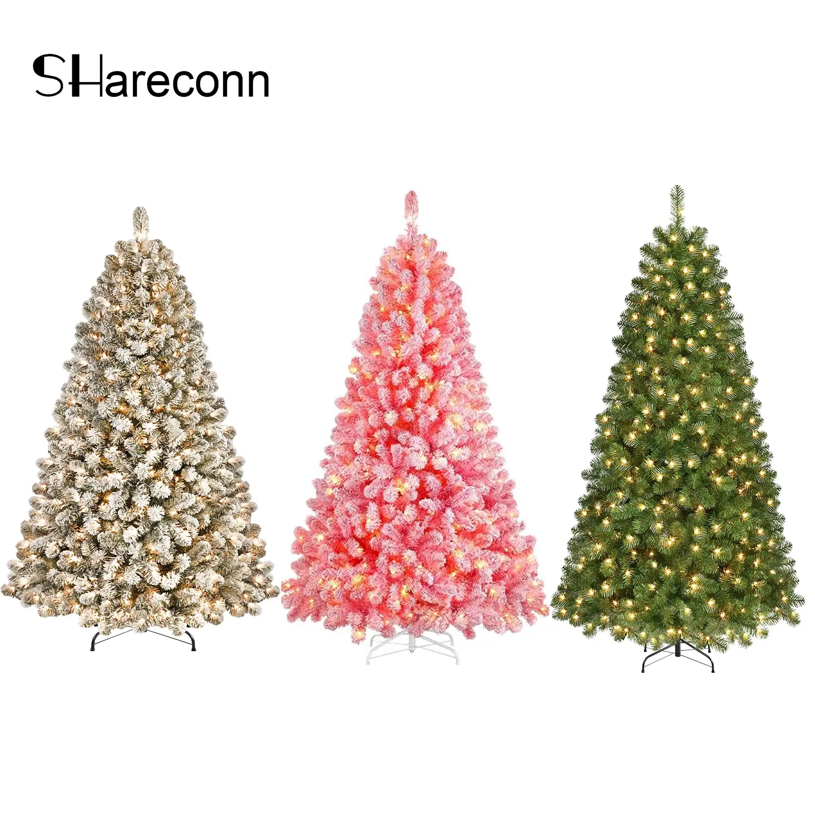 SHareconn 2026 6.5FT Prelit Deluxe Christmas Tree - PVC or Flocked Branch Tips, Durable, Convenient, AC Power Supply, Colorful Color Changing Irregular Holiday Party Decoration Supplies, Home Depot Compatible Home Decor