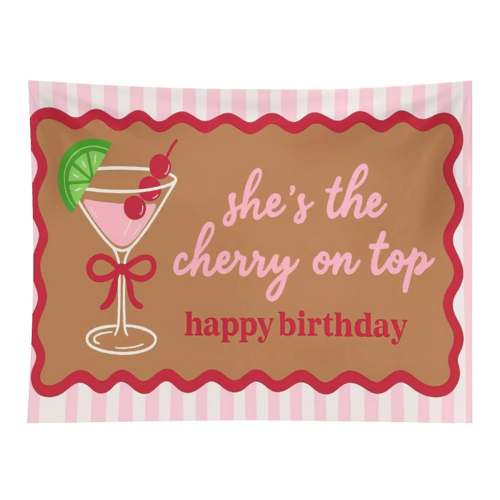 Retro Girly Birthday Art She's The Cherry On Top Happy Birthday Cocktail Cherry Lime Decorative Wall Tapestry