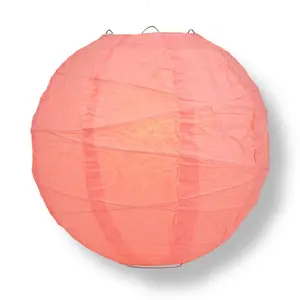 20" Roseate / Pink Coral Round Paper Lantern, Crisscross Ribbing, Chinese Hanging Wedding & Party Decoration