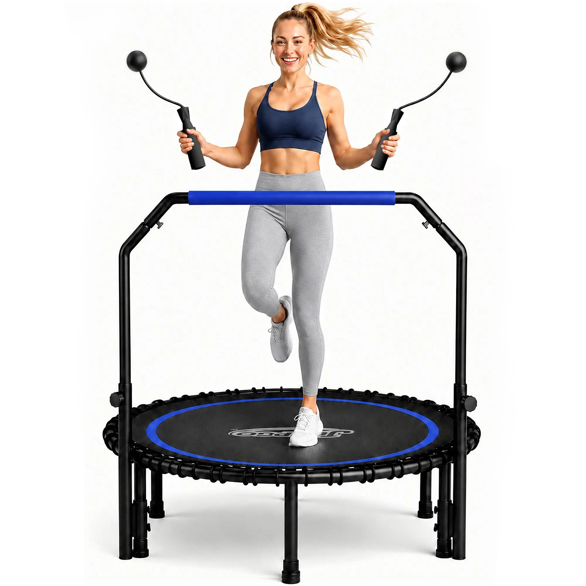Joyspot Unisex 40-Inch Exercise Trampoline for Adults - Foldable Bungee Trampoline Indoor, 450LB Capacity, Adjustable Handles, Quiet Steel Frame, Fold Under Bed for Home Gym Cardio, Small Spaces, Balance Training