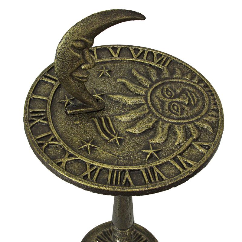 23in Bronze Sun, Moon, Stars Sundial - Cast Iron for Celestial Time