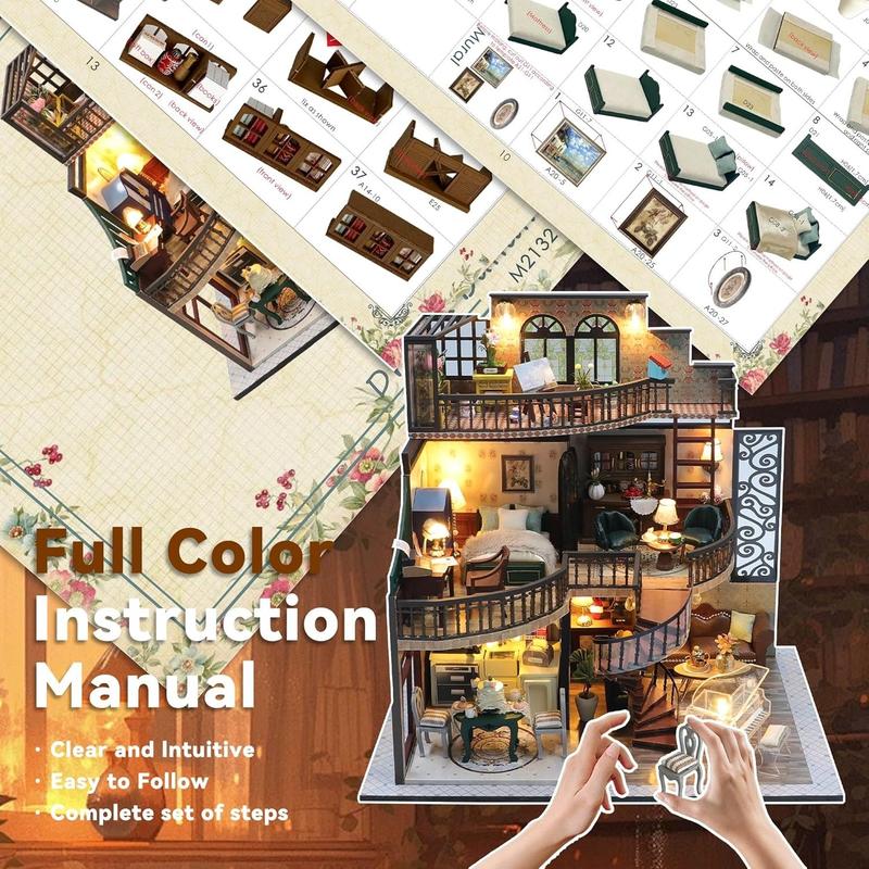 DIY Miniature House Kit, Tiny Home Kit with LED Light, Mini House Build Craft Kits for Adults and Teens, Home Decor Creative Gift for Family/Friends (Dream Building Pavilion)