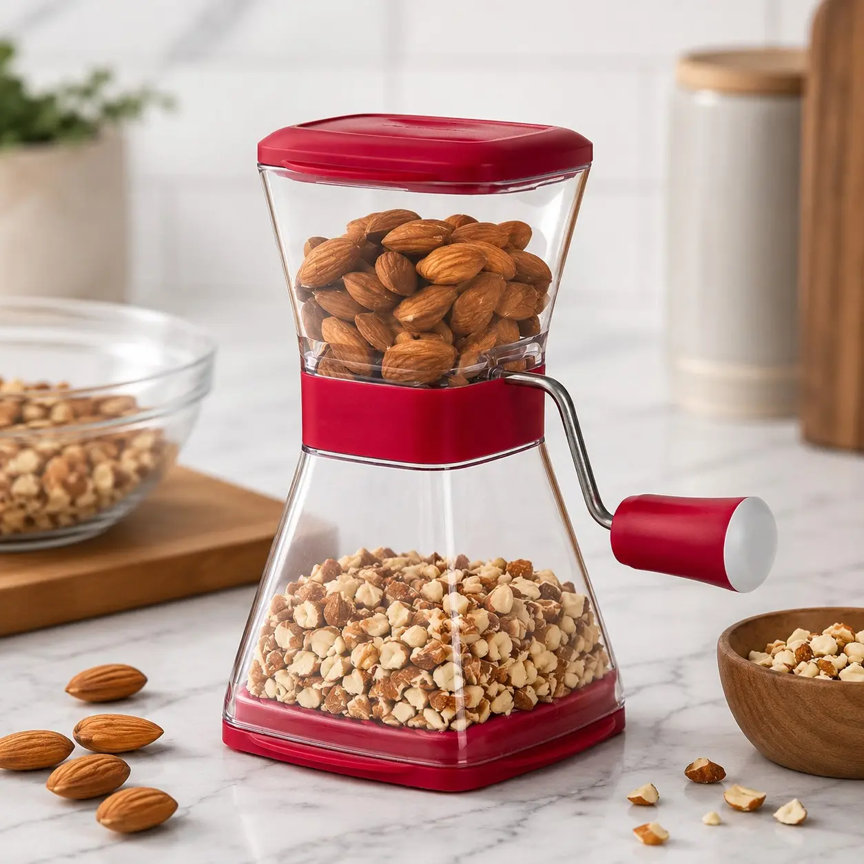 Upgrade Premium Design Manual Nut Chopper, Hand Crank Nut Grinder, Chops Nuts, Seeds & Herbs, Coarse & Fine Chopping, Portable Kitchen Nut Chopper