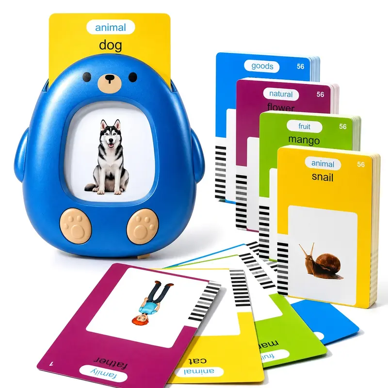 Talking Flash Cards for Kids, 224 Words with 112 Double-Sided Cards, Rechargeable English Learning Card Reader with Music Mode, Preschool Vocabulary Learning Toy