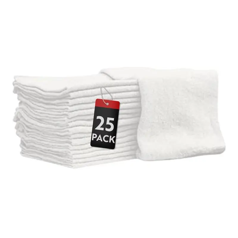 25 pack 14”x14” white shop towels. 25 pack 14”x14” white shop towels.