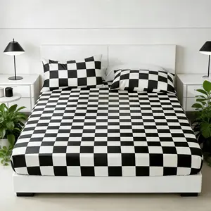 Classic Chessboard Bedding Set, Includes 1 Fitted Sheet + 2 Pillowcases, Soft Comfortable Fabric, Modern Simple Style Bedroom Decor