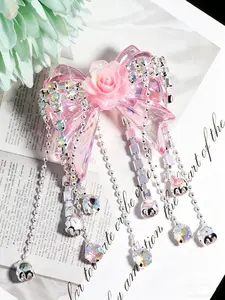 1/5Pcs Elegant Bow with Rhinestone Beads for Pens Metal Crystal Loose Large Spacer Bead Charms for Jewelry Making Beading Accessories Keychain Earring Necklace Beadable DIY Crafts Cute Colorful Bow with Tassel Beads
