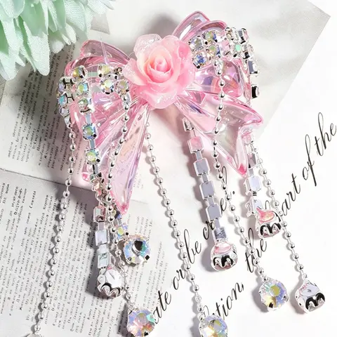 1/5Pcs Elegant Bow with Rhinestone Beads for Pens Metal Crystal Loose Large Spacer Bead Charms for Keychain Earring Necklace Beadable DIY Crafts Cute Colorful Bow with Tassel Decorative Beads
