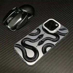 Edgy Snake Print Phone Case Fashion TPU Laser Craft Anti-Drop Cover for iPhone 17 16 15 14 13 12 11 & Samsung Galaxy S25 S24 S23 S22