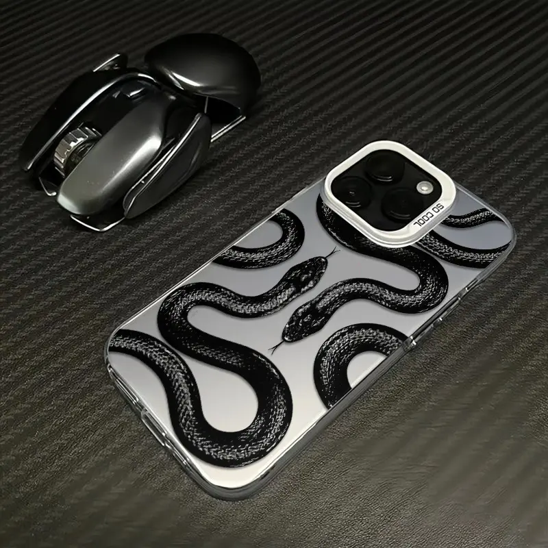 Edgy Snake Print Phone Case Fashion TPU Laser Craft Anti-Drop Cover for iPhone 17 16 15 14 13 12 11 & Samsung Galaxy S25 S24 S23 S22